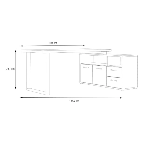 Biurko 160x75 cm z komodą  Biały /Dąb Artisan